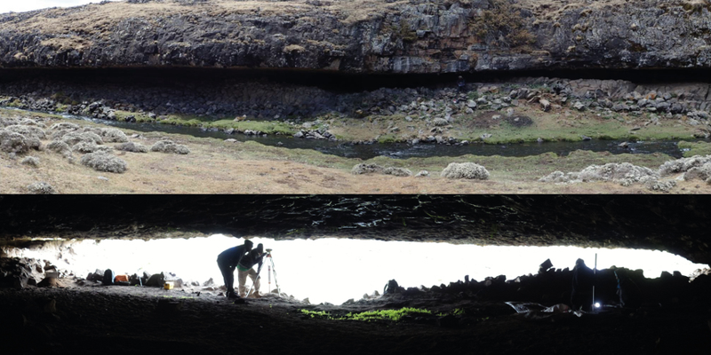 Exterior and interior views of the rock shelter.